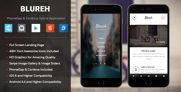 Blureh Mobile Template for PhoneGap & Cordova Mobile App