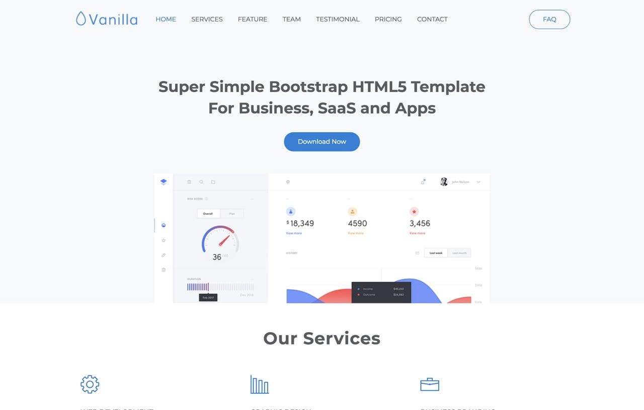 Vanilla One Page HTML Template
