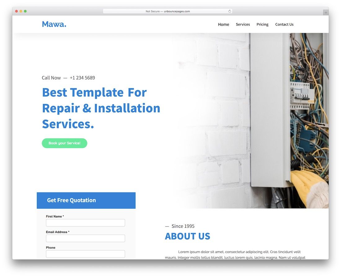 mawa unbounce landing page template