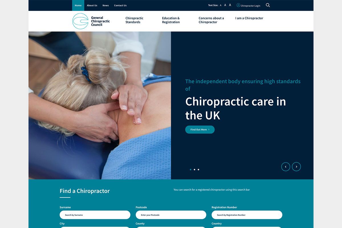 General Chiropractic Council website design