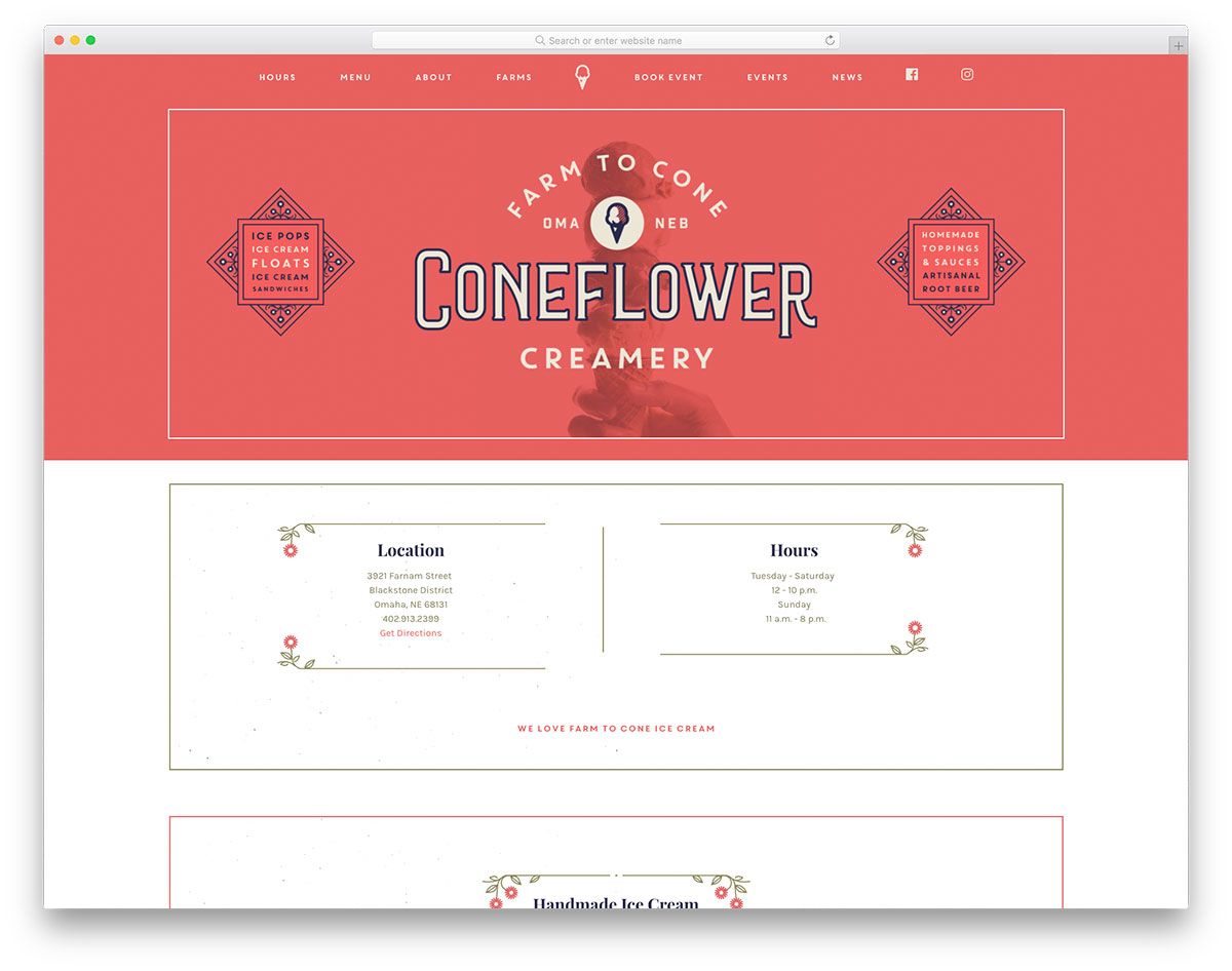 Cone Flower Creamery website design