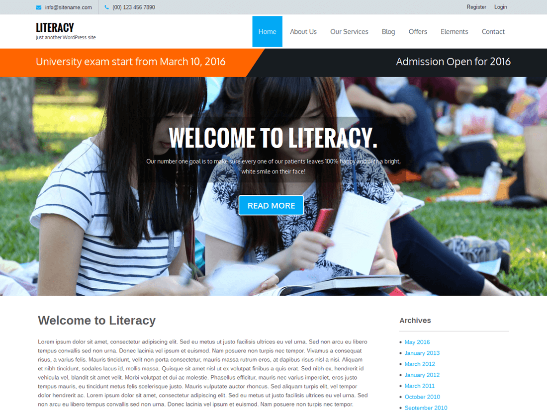 Literacy WordPress Education Theme