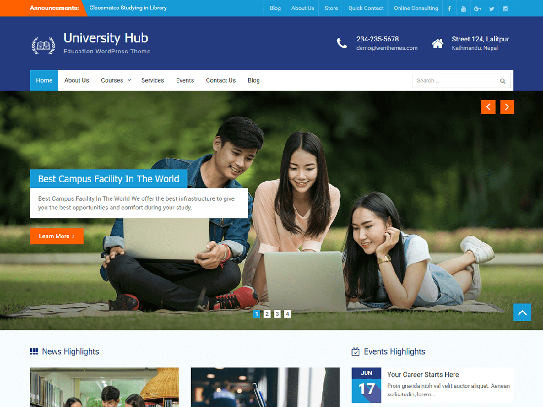 University Hub WordPress Education Theme