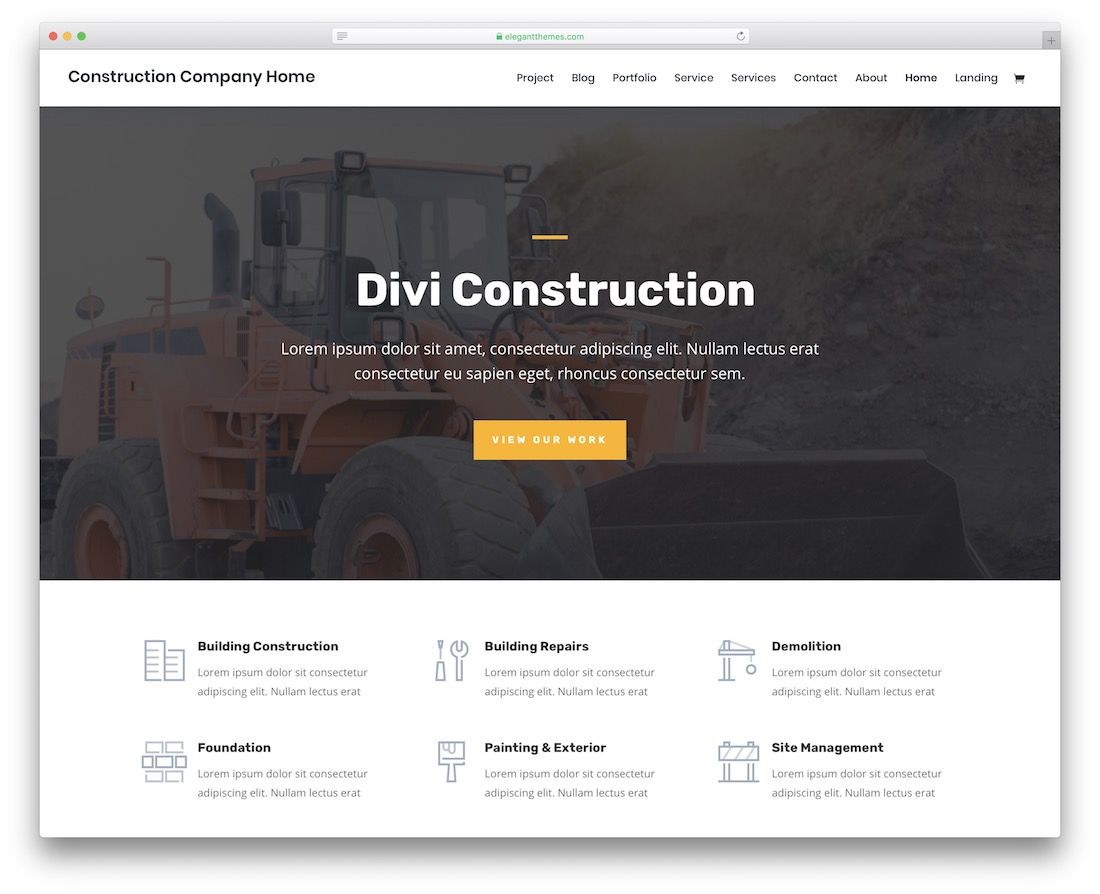 divi construction company template