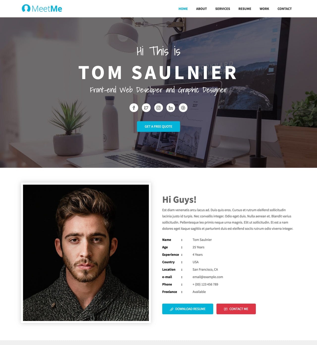 MeetMe Lite One Page HTML Template