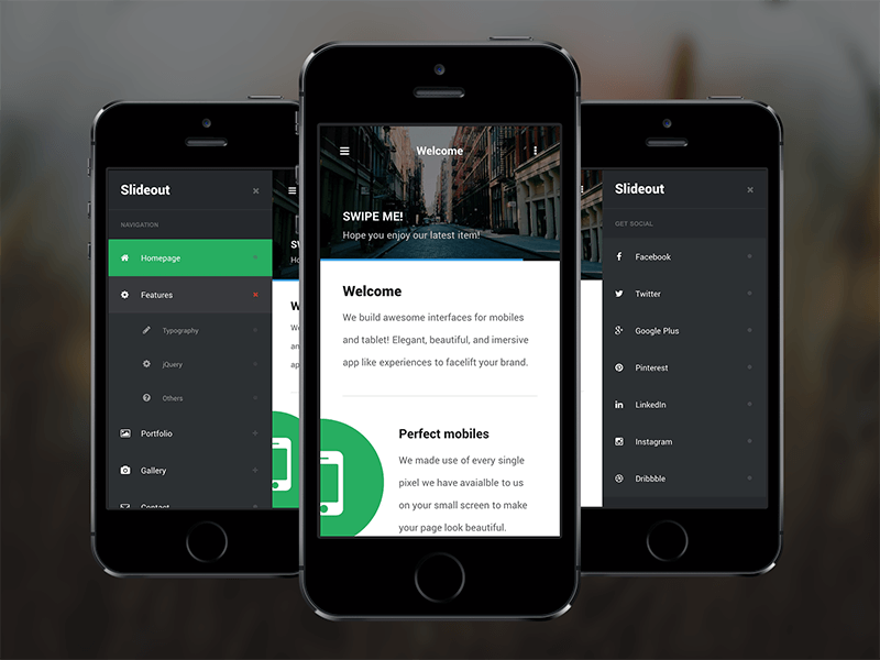 Slideout free templates PhoneGap & Cordova Mobile App