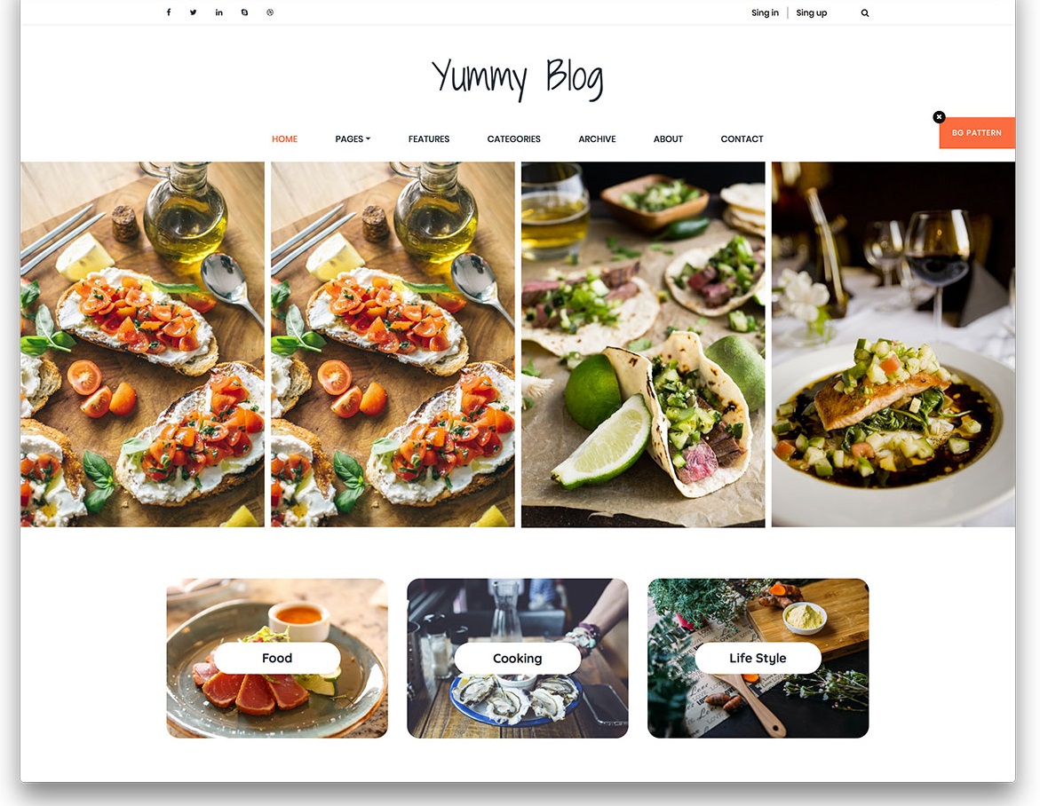 Yummy minimal food blog website template