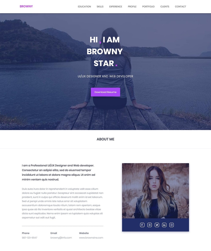 Browny One Page HTML Template