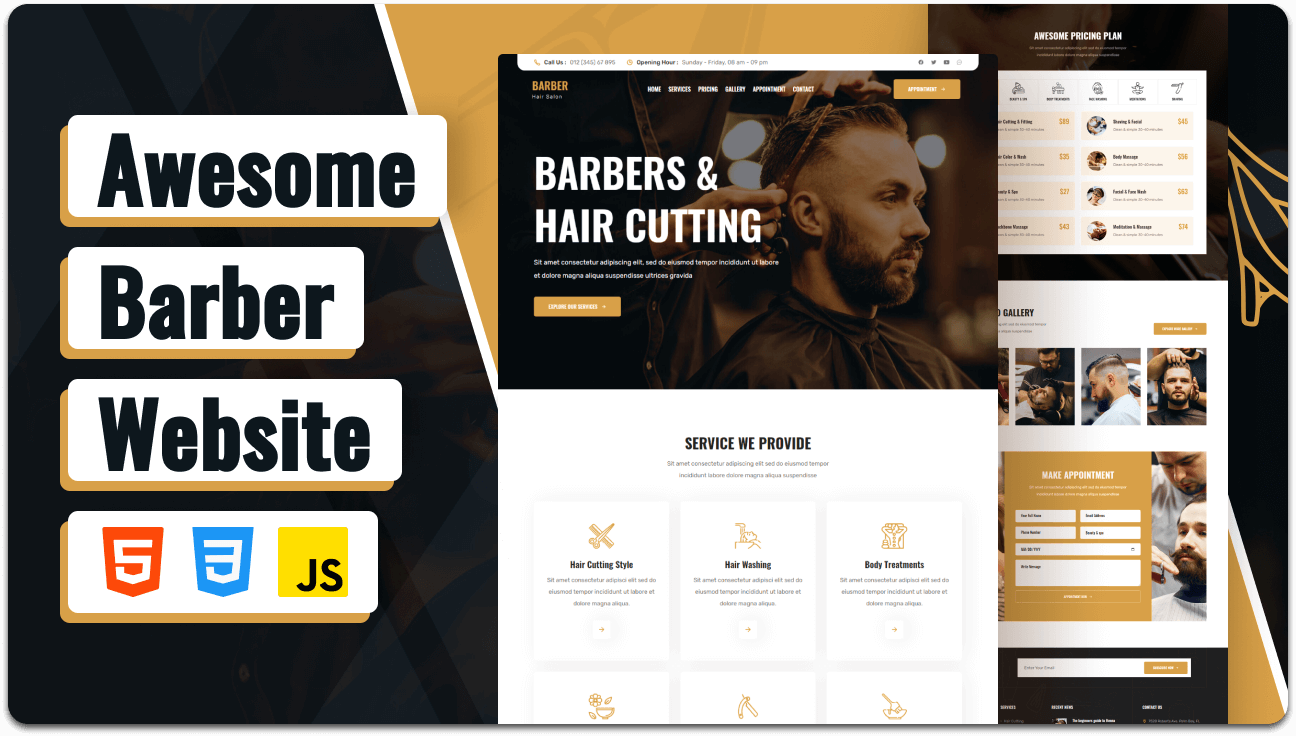 Barber - Modern Responsive Barber Website Template (HTML, CSS, JS)