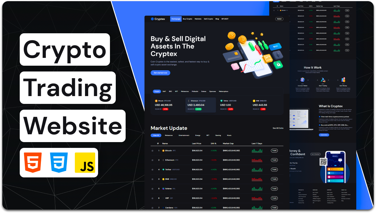 Cryptex – Responsive Cryptocurrency Website Template (HTML, CSS, JavaScript)