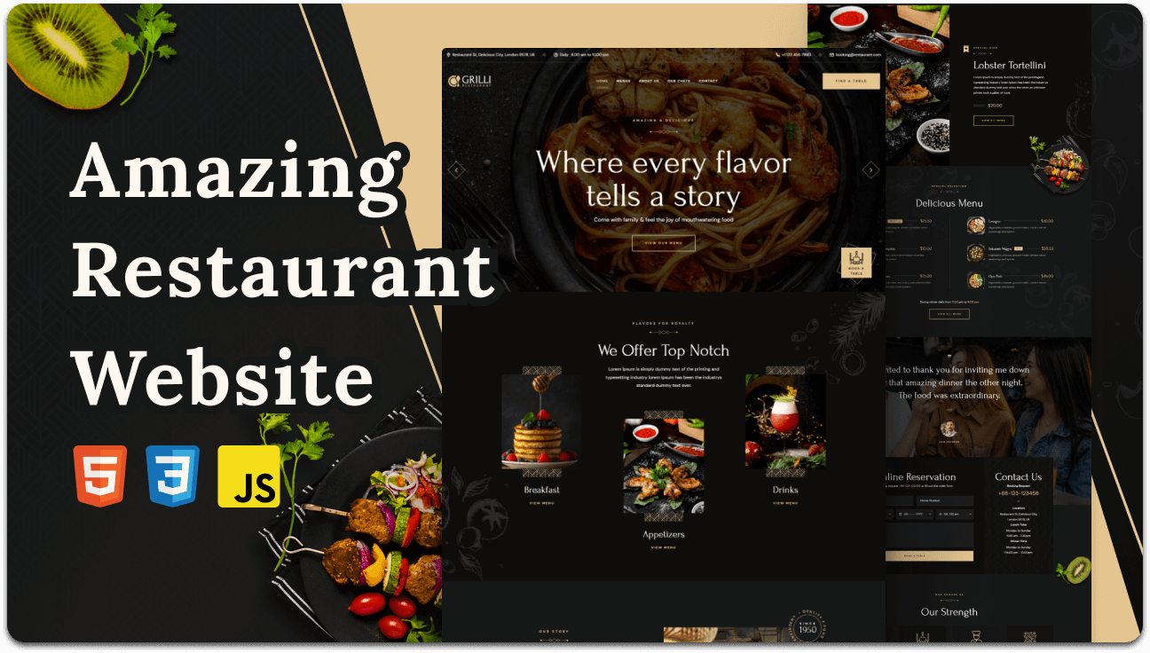 Grilli – Responsive Restaurant Website Template (HTML, CSS, JavaScript)