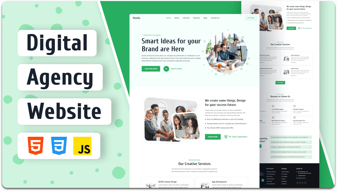 Hoolix – Responsive Digital Agency Website Template (HTML, CSS, JavaScript)