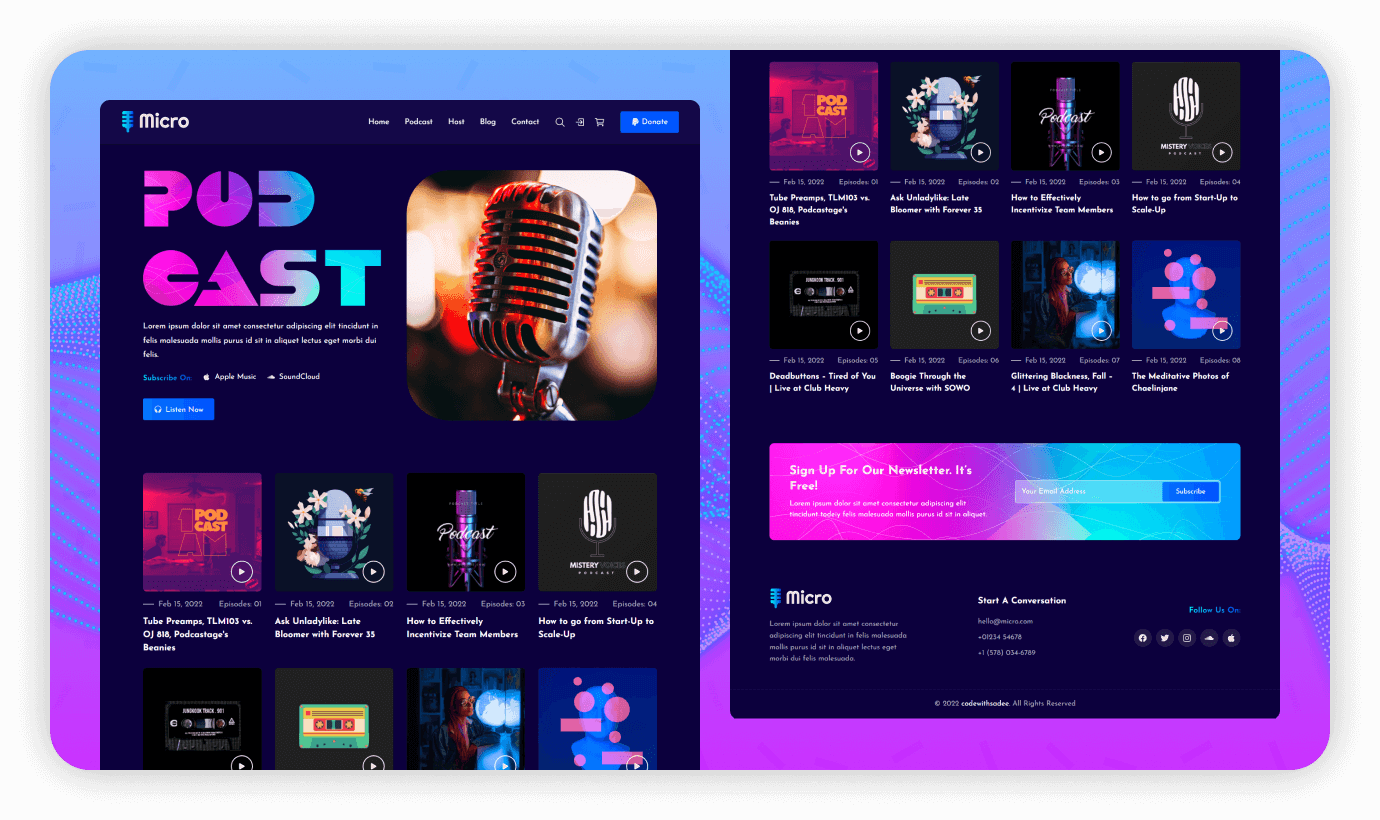 Micro – Responsive Podcast Website Template (HTML, CSS, JavaScript)