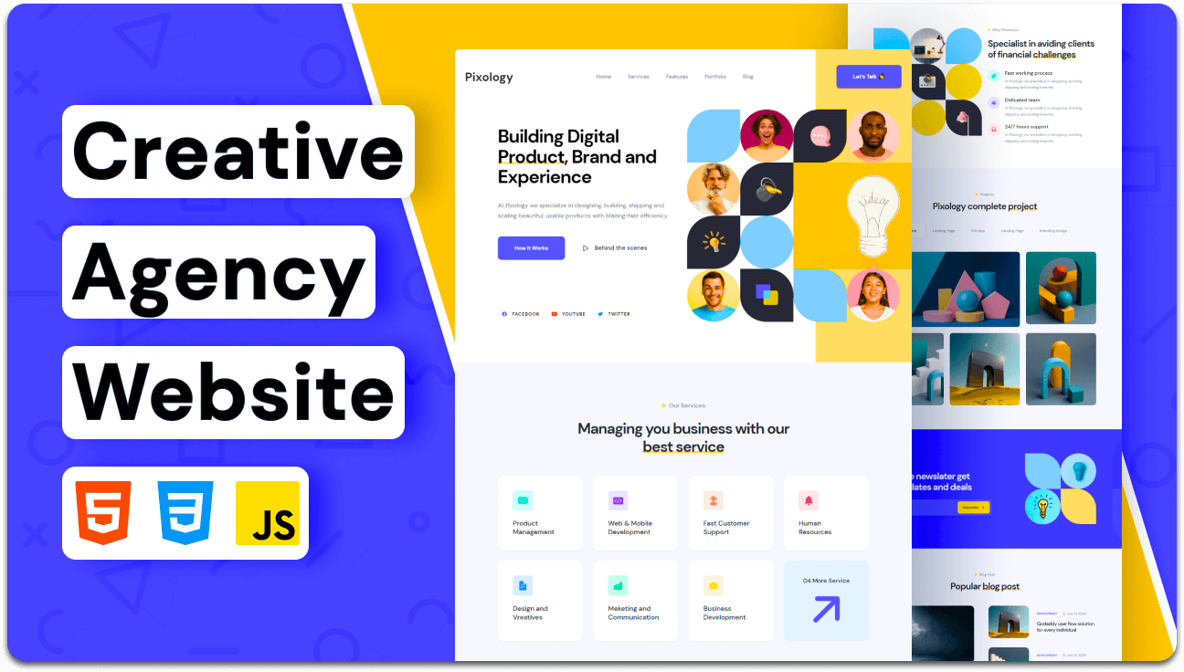 Pixology – Responsive Digital Agency Website Template (HTML, CSS, JavaScript)