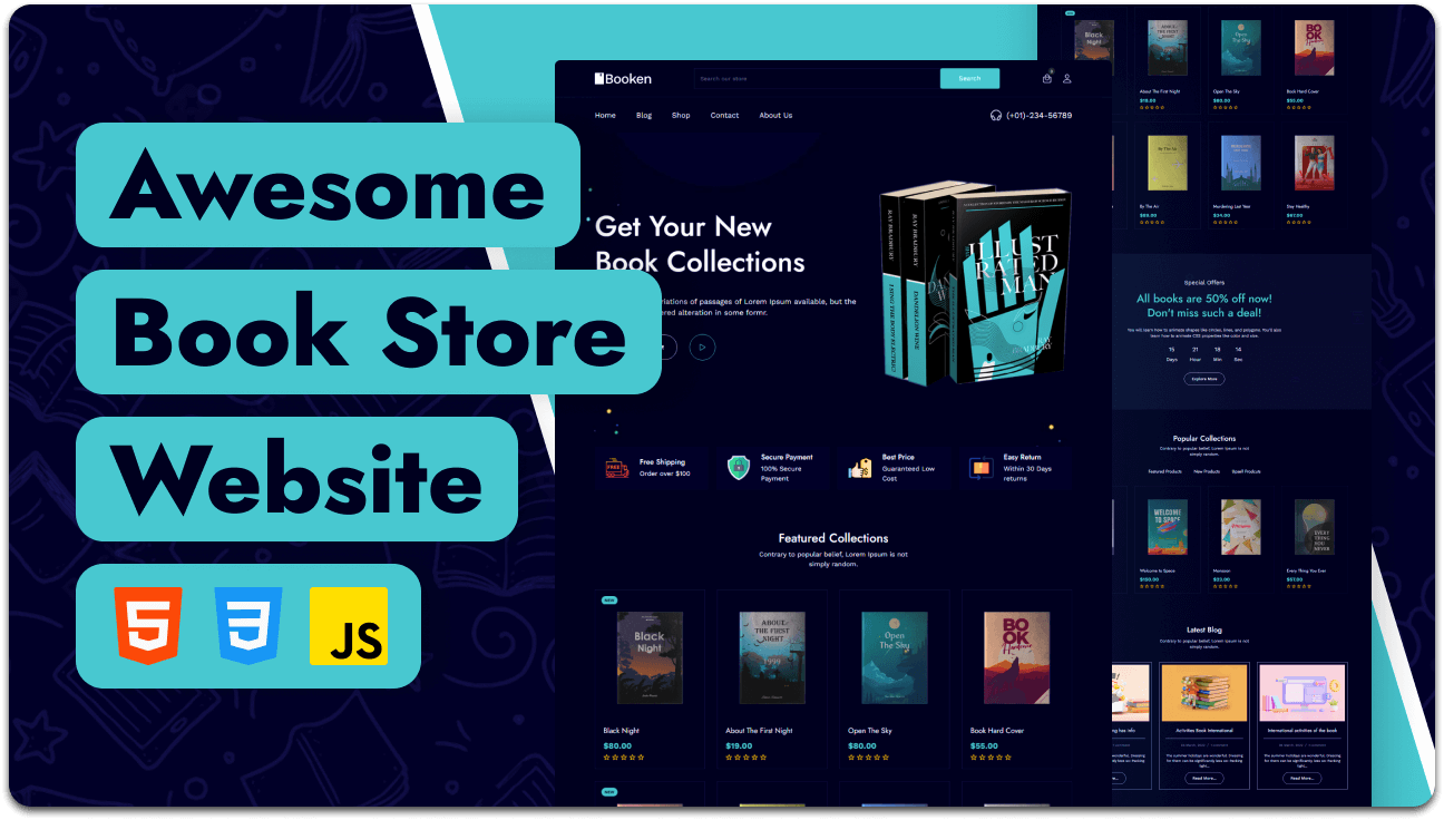 Booken – Responsive Book Store Website Template (HTML, CSS, JavaScript)
