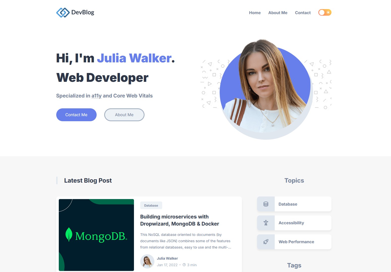 DevBlog – Responsive Personal Blog Website with Dark/Light Mode (HTML, CSS, JS)
