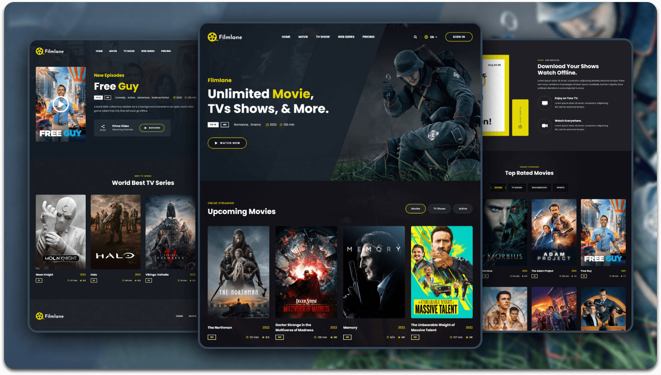 Filmlane – Responsive Movie Website Template (HTML, CSS, JS)
