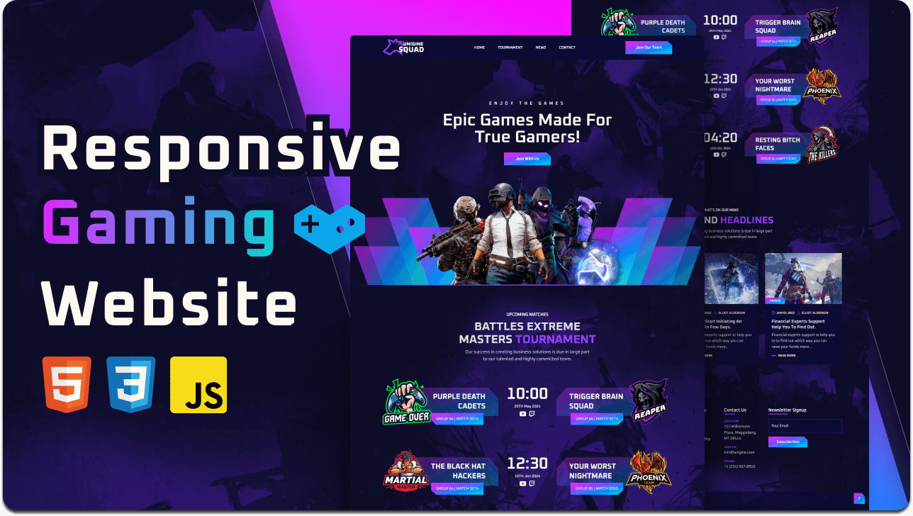 Unigine – Responsive eSports Gaming Website Template (HTML, CSS, JS)