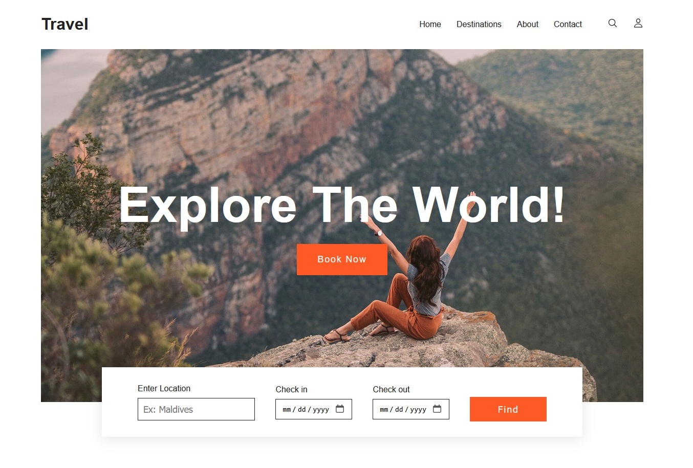 Travel Website Header Design – Adventure UI Hero Section Template